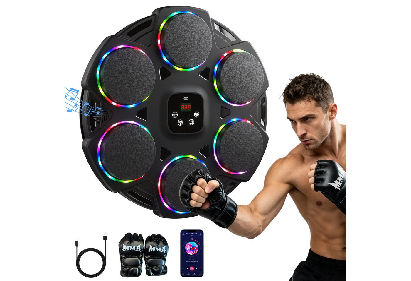Elegear Boxmaschine boxmaschine mit musik für erwachsene Boxtrainingsmaschine Boxtraining, Stoßdämpfung Schlagzähler Touchscreen – Bluetooth 5.4, RGB, 12 Modi Bild 3