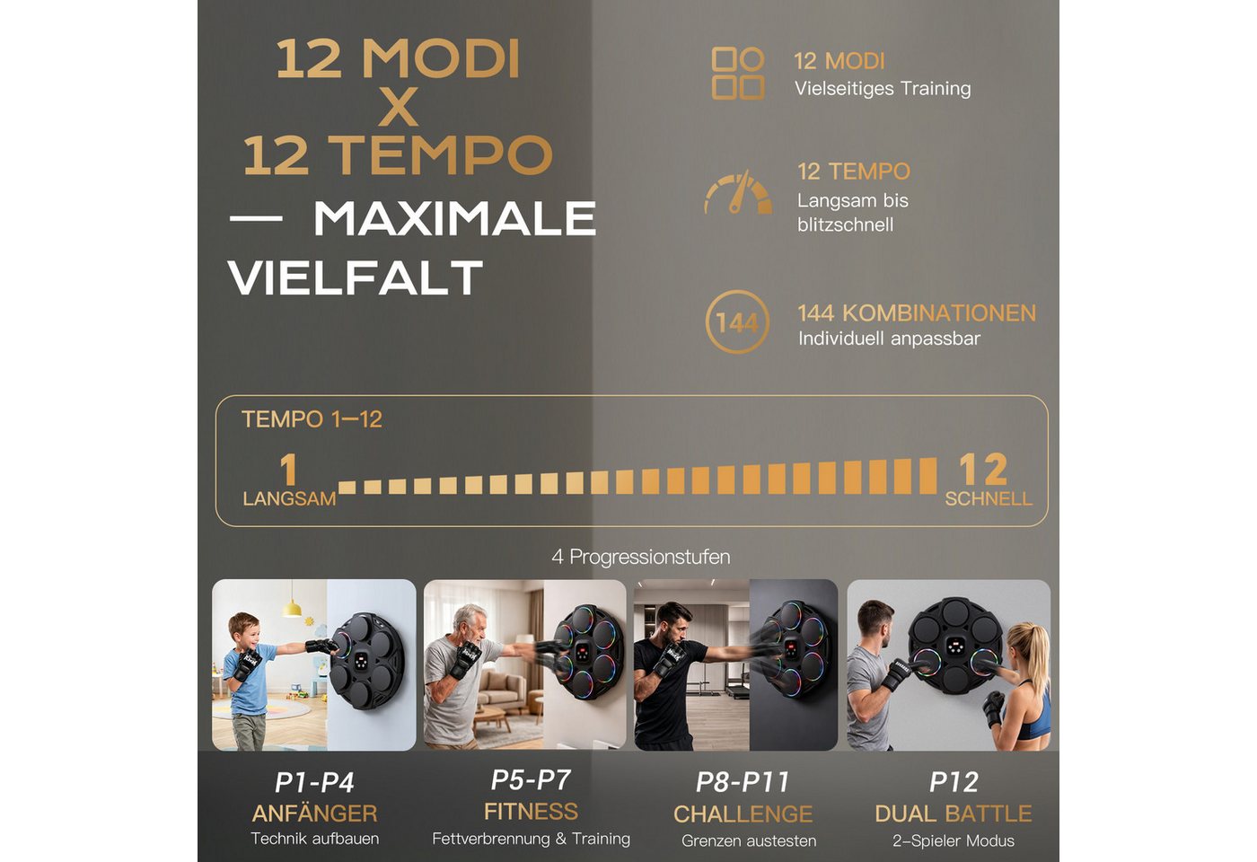 Elegear Boxmaschine boxmaschine mit musik für erwachsene Boxtrainingsmaschine Boxtraining, Stoßdämpfung Schlagzähler Touchscreen – Bluetooth 5.4, RGB, 12 Modi Bild 5