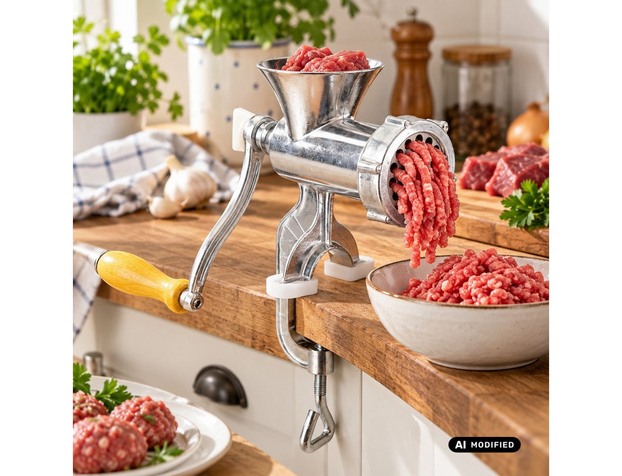 Haushalt International Fleischwolf manueller Fleisch-Wolf mit Kurbel und Plätzchenaufsatz Bild 2