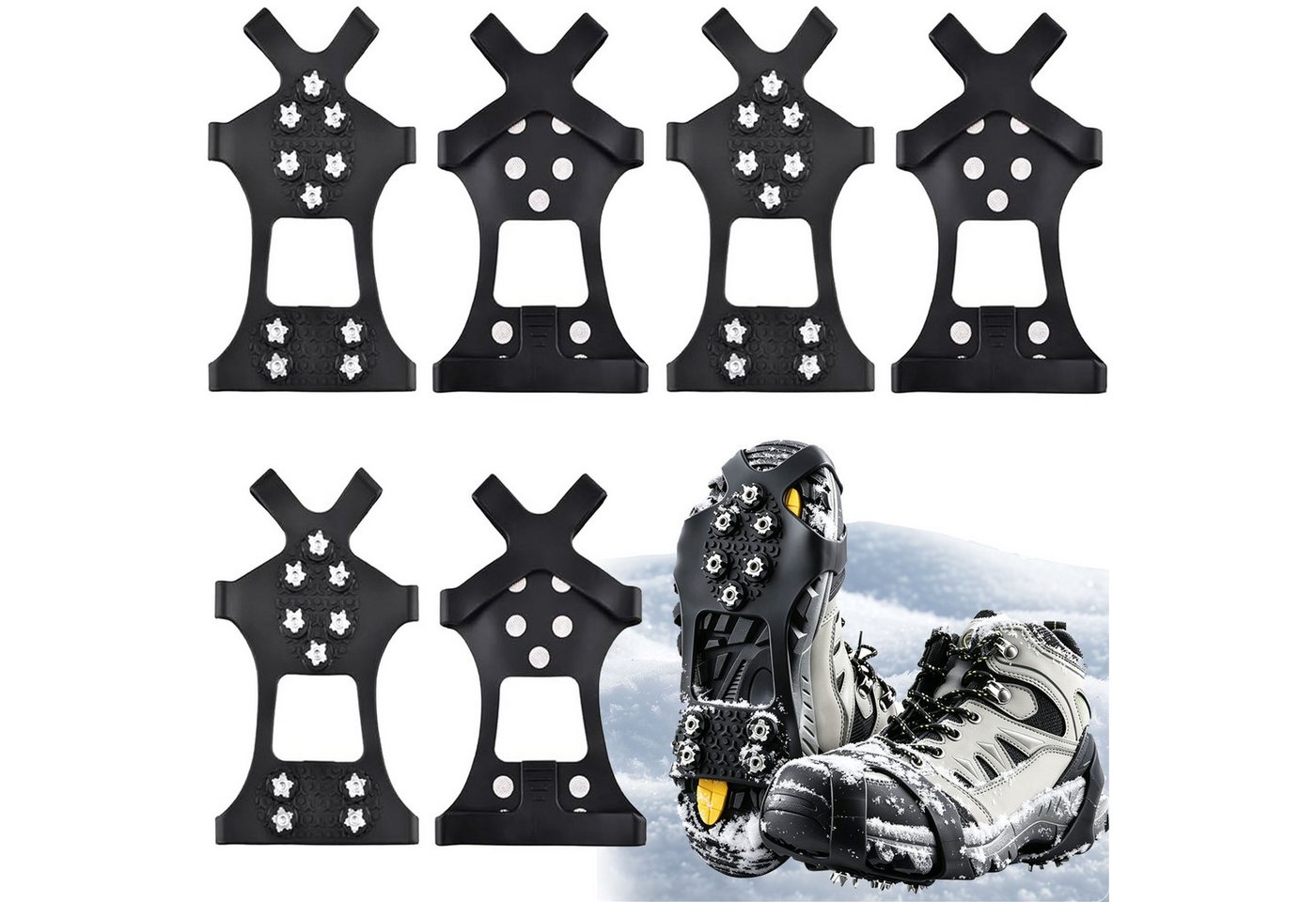 Mutig Spikes Schuhspikes 3 Paar, hochelastisch und verstärkt, mit 10 Spikes (Schuhspikes für Bergschuhe mit Zähnen, Schuhkrallen aus Manganstahl, Crampons zum Überziehen für Winter,Steigeisen Für Damen und Herren), Rutschfest Spikes für Gehen Wandern Trekking Eisfischen Winter Outdoor