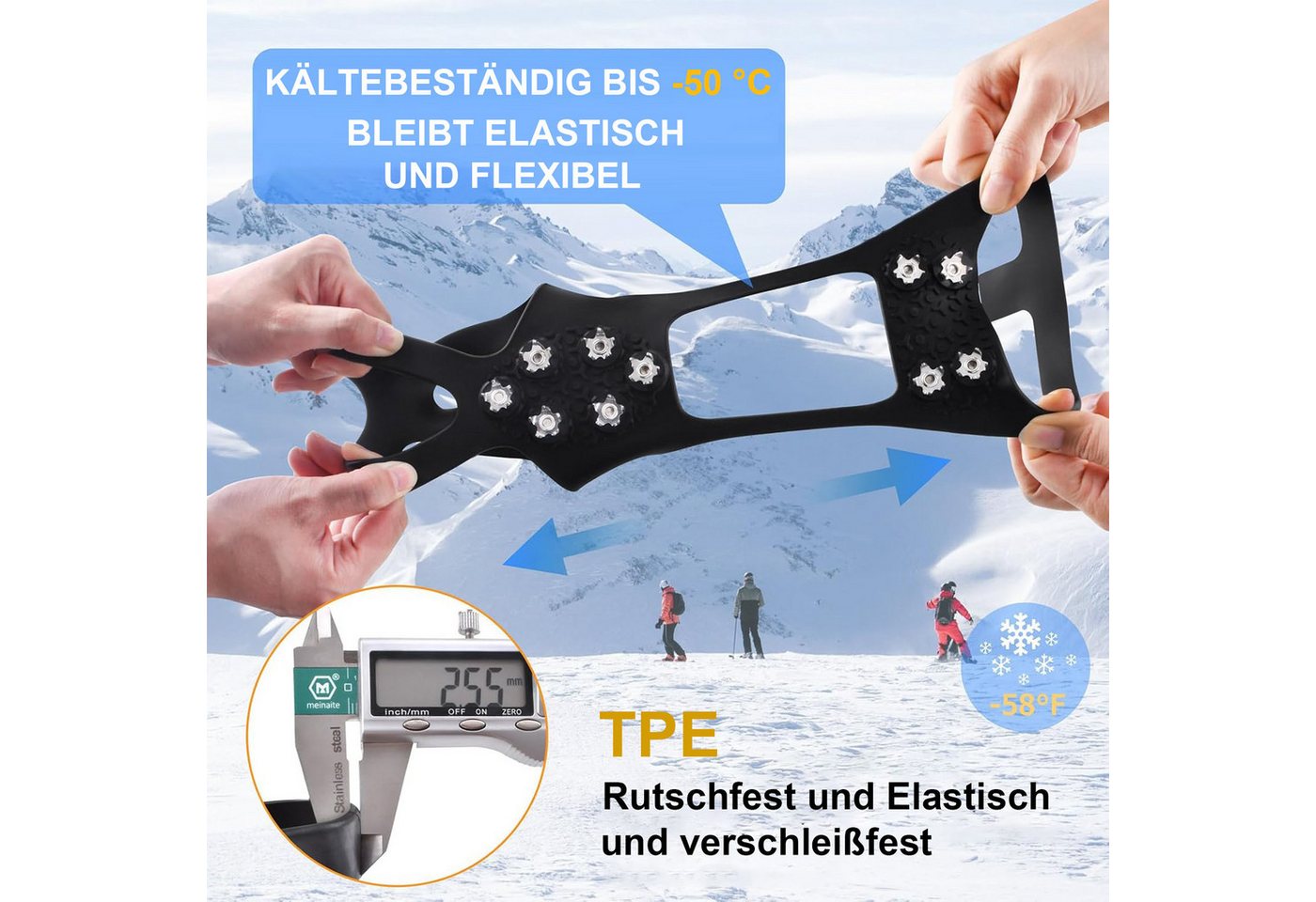 Mutig Spikes Schuhspikes 3 Paar, hochelastisch und verstärkt, mit 10 Spikes (Schuhspikes für Bergschuhe mit Zähnen, Schuhkrallen aus Manganstahl, Crampons zum Überziehen für Winter,Steigeisen Für Damen und Herren), Rutschfest Spikes für Gehen Wandern Trekking Eisfischen Winter Outdoor Bild 2