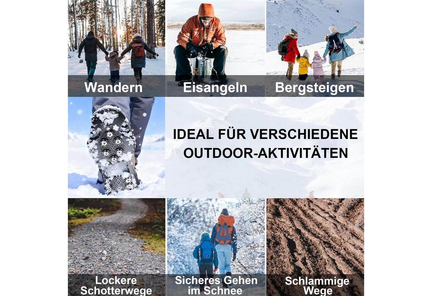 Mutig Spikes Schuhspikes 3 Paar, hochelastisch und verstärkt, mit 10 Spikes (Schuhspikes für Bergschuhe mit Zähnen, Schuhkrallen aus Manganstahl, Crampons zum Überziehen für Winter,Steigeisen Für Damen und Herren), Rutschfest Spikes für Gehen Wandern Trekking Eisfischen Winter Outdoor Bild 5