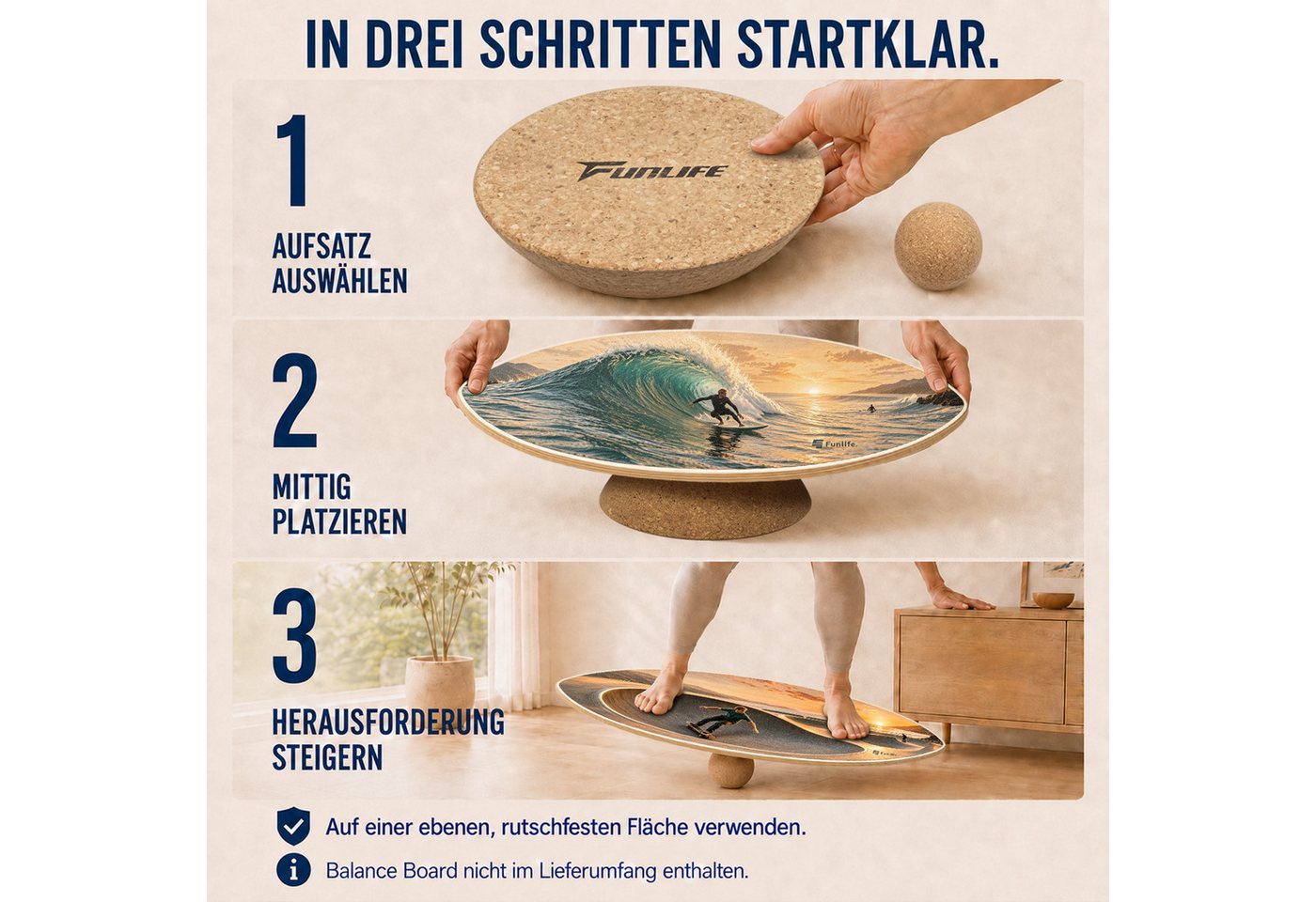 FunLife Balanceboard BALANCE DUO, 2-teiliges Balance-Board-Zubehör aus Kork mit Kuppel- und Kugelaufsatz Bild 4