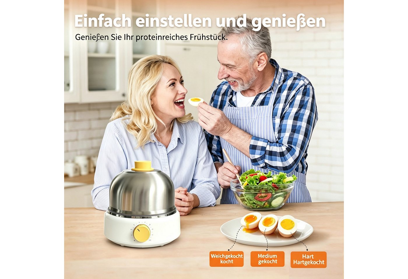Toomoke Eierkocher Eierkocher Edelstahl inkl. Messbecher mit Eipick Überhitzungsschutz, 400 W, mit Härtegradeinstellung, Timer, für Frühstückseier von weich bis hart Bild 2