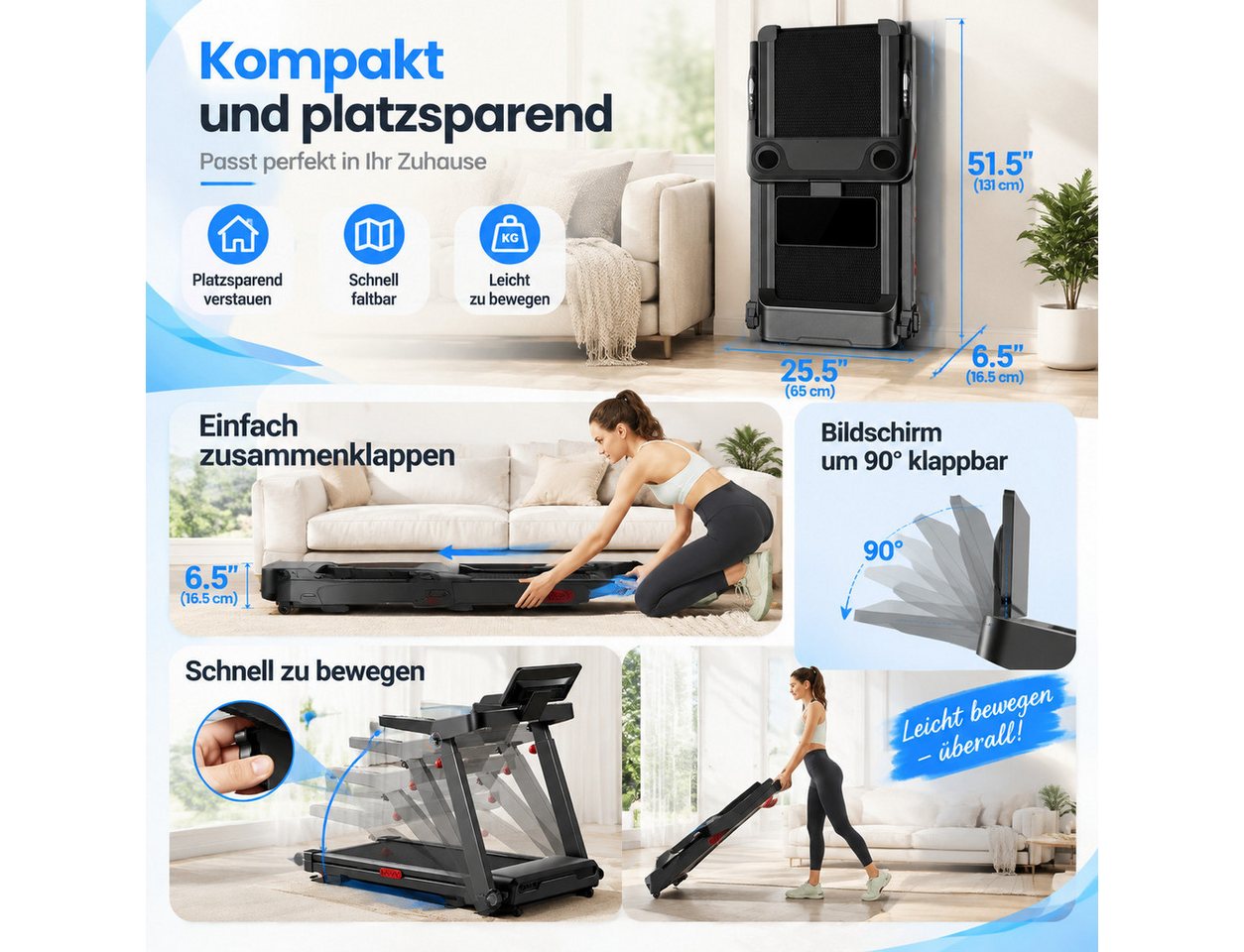 BAYMATE Laufband mit automatischer Steigung (3,5 HP Motor, bis 181 kg Belastung,