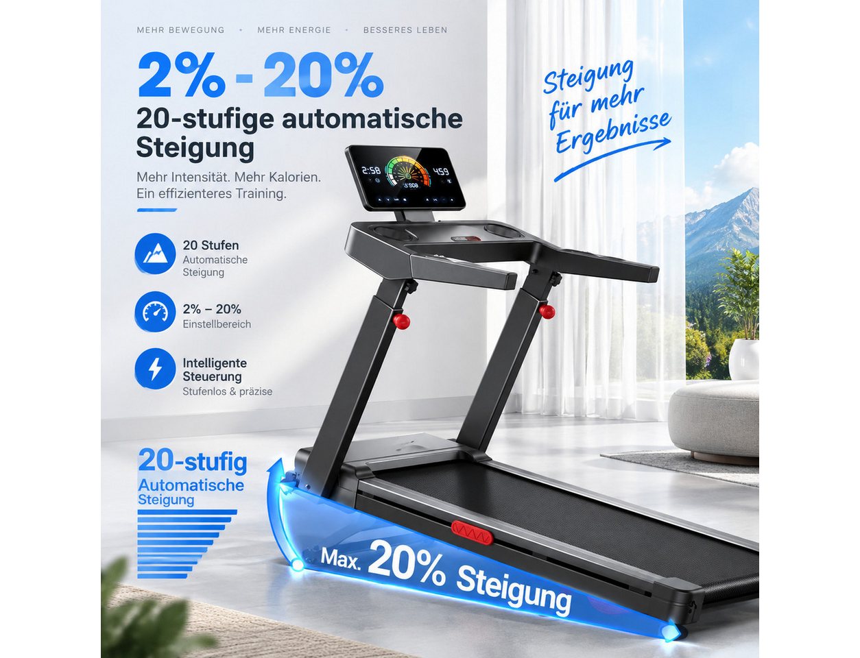 BAYMATE Laufband mit automatischer Steigung (3,5 HP Motor, bis 181 kg Belastung, Bild 5