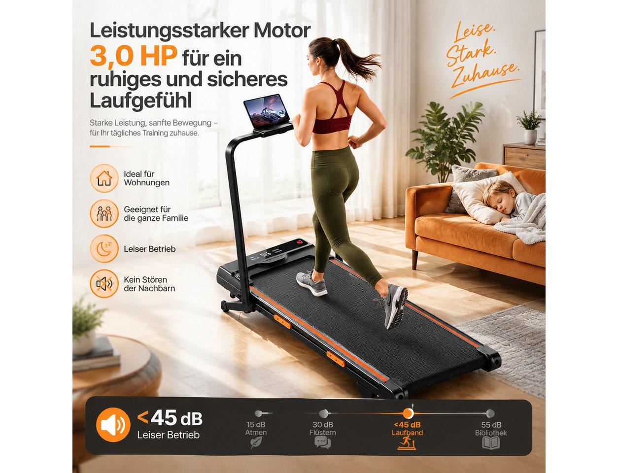 BAYMATE Laufband mit automatischer Steigung (20% Auto-Steigung, 1-12 km/h, 160 kg Belastung, Walking Pad mit Fernbedienung) Bild 2