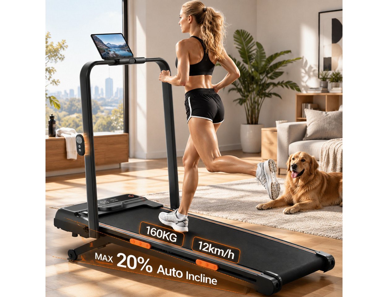 BAYMATE Laufband mit automatischer Steigung (20% Auto-Steigung, 1-12 km/h, 160 kg Belastung, Walking Pad mit Fernbedienung) Bild 5
