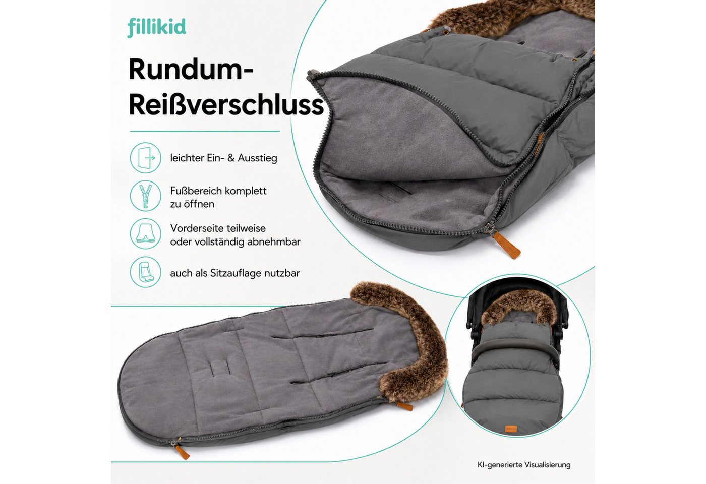 Kinderhaus Blaubaer Fußsack Winterfußsack Manaslu TOP, warmer Winterfußsack waschbar mit Rundum Reißverschluss und Bild 2