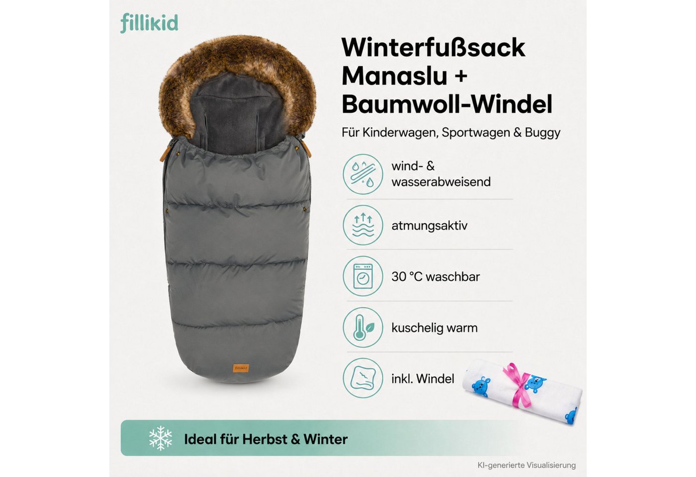 Kinderhaus Blaubaer Fußsack Winterfußsack Manaslu TOP, warmer Winterfußsack waschbar mit Rundum Reißverschluss und Bild 4