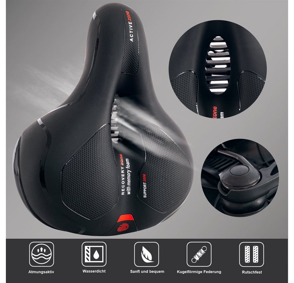 Feel2Home Fahrradsattel Fahrradsattel Ergonomischer Sitz Gel Schaum Rückstrahler rot und blau (mit Sattelbezug), Atmungsaktiv