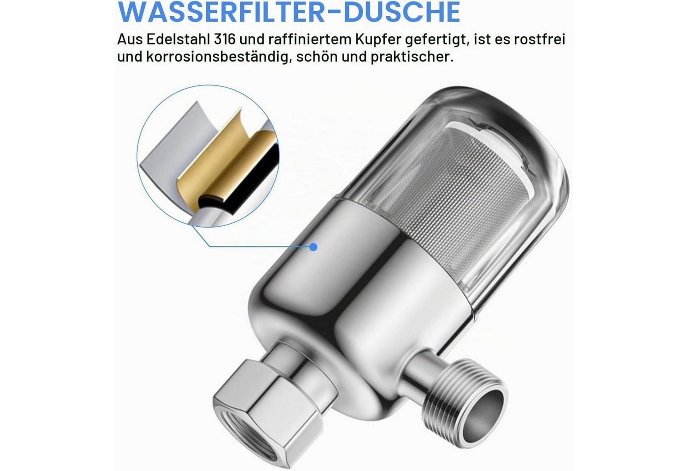 LuxusKollektion Kalk- und Wasserfilter Duschwasserfilter Kalkfilter 2 Stück 1/2 Zoll Edelstahl