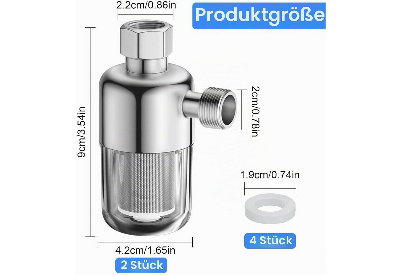 LuxusKollektion Kalk- und Wasserfilter Duschwasserfilter Kalkfilter 2 Stück 1/2 Zoll Edelstahl Bild 3