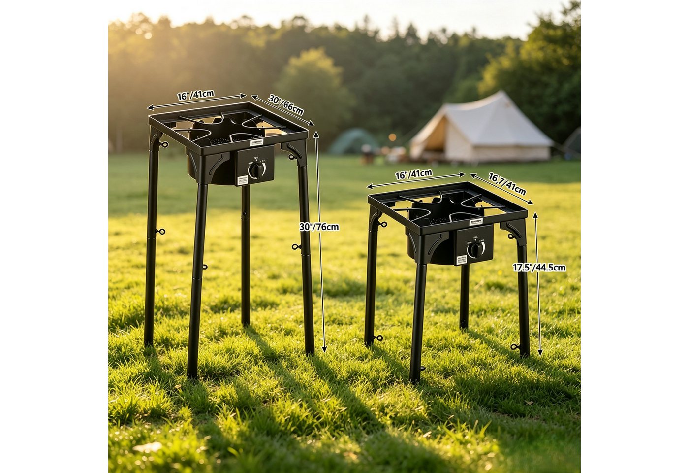 VINGLI Gaskocher Camping Hockerkocher Tragbarer mit Brennerkopf, Höhenverstellbar, (1 Brennner), 4,6 kW 50 mbar, ideal für Garten, Camping & Nachtmarkt