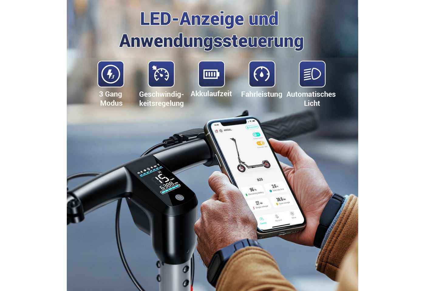 SISIGAD E-Scooter 10'' Elektroroller Erwachsene, 20 km/h, 42 km Reichweite, 36V 10,4Ah, (Inklusive Schutzbleche), Faltbarer E-Scooter mit Bluetooth App, Vorder- und Hinterradfederung Bild 3