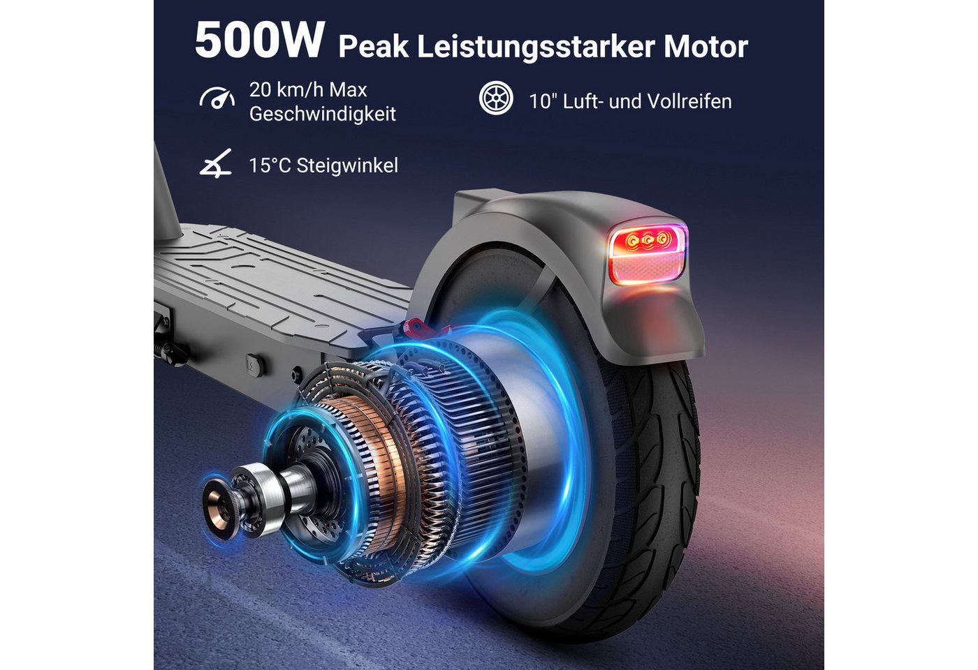 SISIGAD E-Scooter 10'' Elektroroller Erwachsene, 20 km/h, 42 km Reichweite, 36V 10,4Ah, (Inklusive Schutzbleche), Faltbarer E-Scooter mit Bluetooth App, Vorder- und Hinterradfederung Bild 4