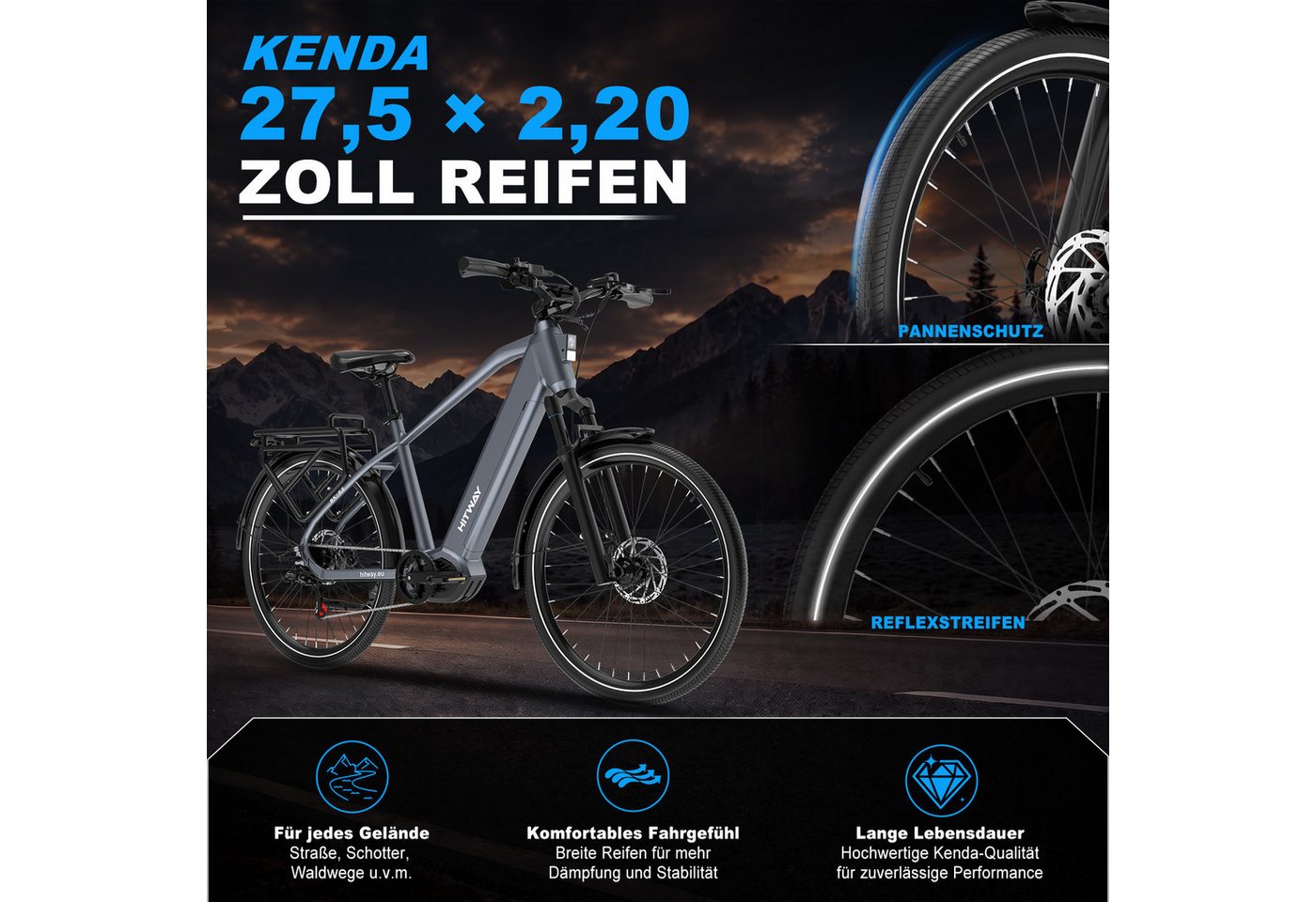 HITWAY E-Bike Cityrad Bis zu 175 km, 2h Schnellladen, 250W Nennleistung, 120 Nm, 720 Wh, 7 Gang, Kettenschaltung, Mittelmotor, 720 Wh, 750W Spitzenleistung, Drehmomentsensor, Lockout-Gabel, Hydr. Bremsen Bild 5