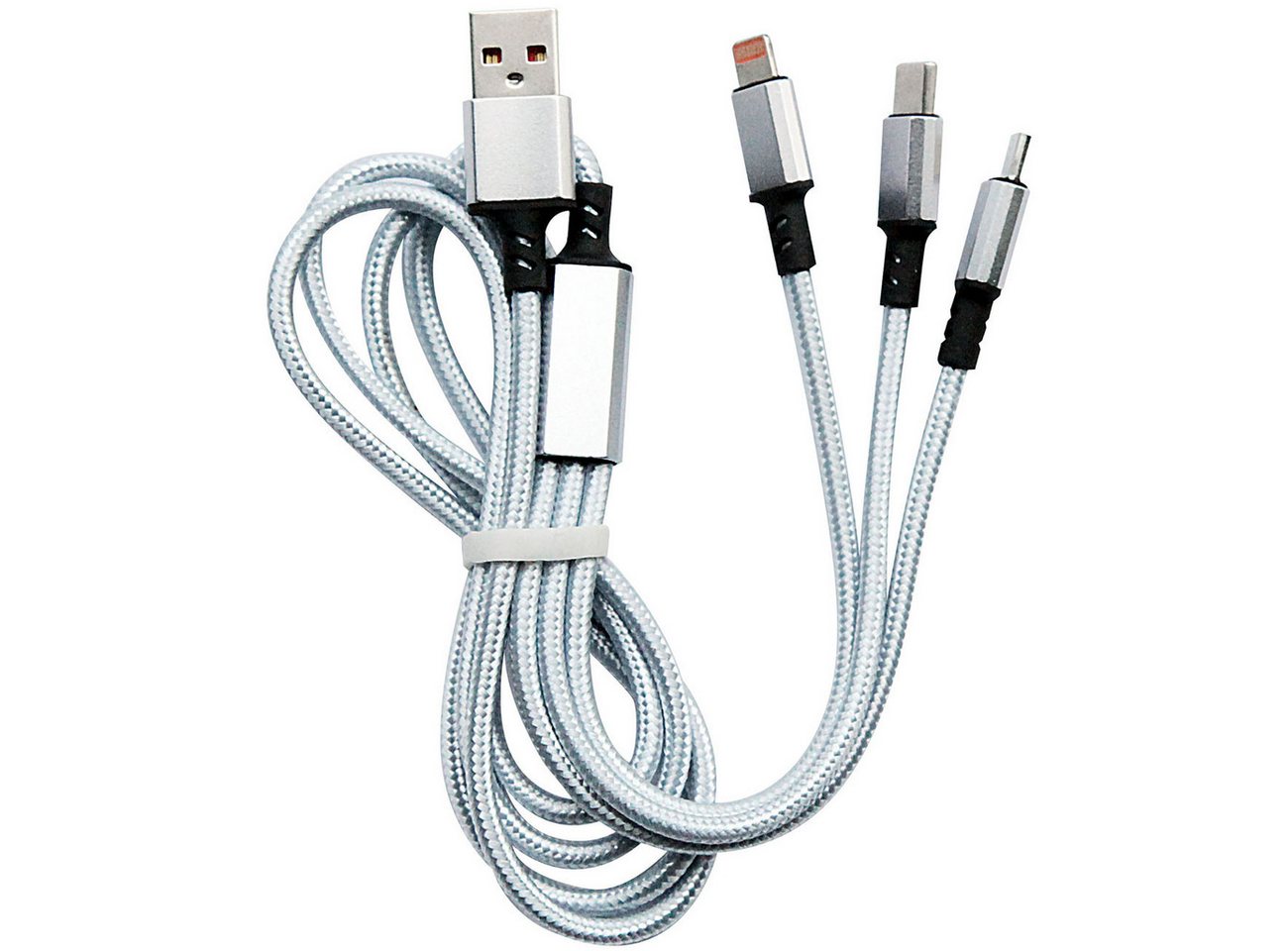 shop'n smile ideoon 3in1 Universal USB-Schnellladekabel, 25W Micro-USB, USB-C & Lightning USB-Ladegerät (2-tlg., 1er-Set & 2er-Set & 3er-Set, 3in1 Ladekabel 120cm / 25W Schnellladefunktion & Textilummantelung) Bild 2