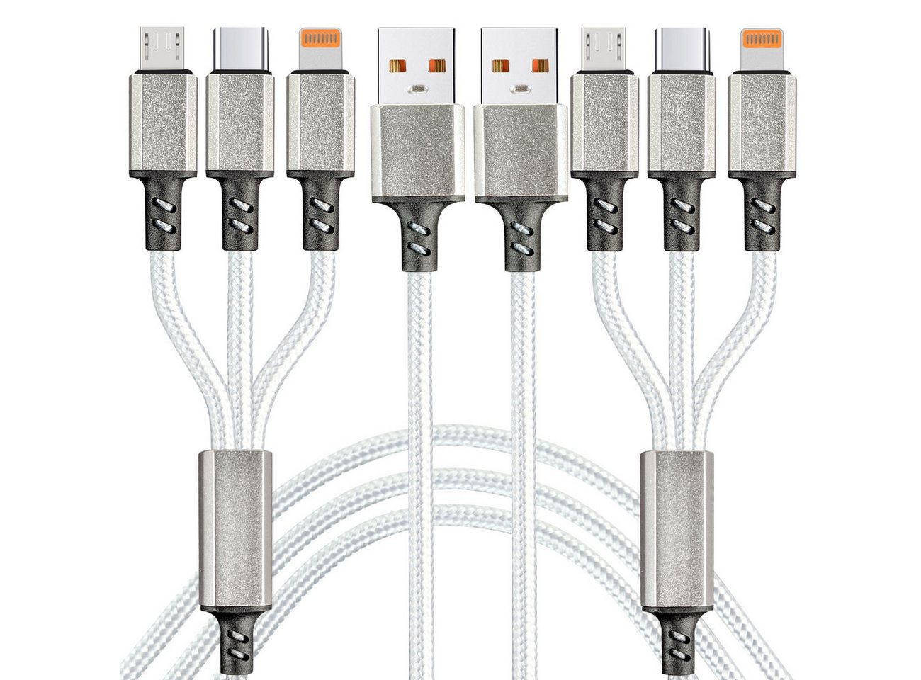 shop'n smile ideoon 3in1 Universal USB-Schnellladekabel, 25W Micro-USB, USB-C & Lightning USB-Ladegerät (2-tlg., 1er-Set & 2er-Set & 3er-Set, 3in1 Ladekabel 120cm / 25W Schnellladefunktion & Textilummantelung) Bild 3