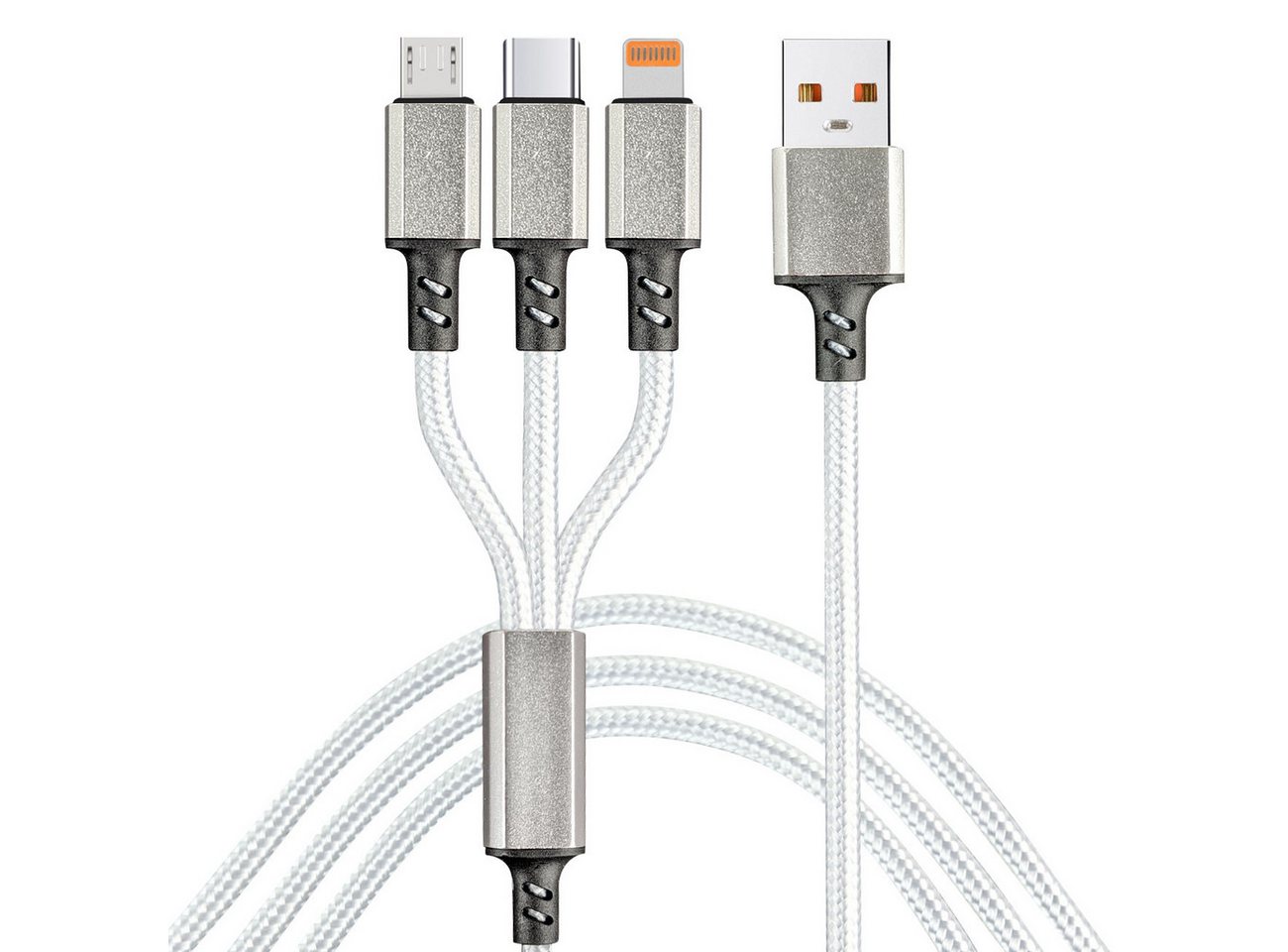 shop'n smile ideoon 3in1 Universal USB-Schnellladekabel, 25W Micro-USB, USB-C & Lightning USB-Ladegerät (2-tlg., 1er-Set & 2er-Set & 3er-Set, 3in1 Ladekabel 120cm / 25W Schnellladefunktion & Textilummantelung) Bild 4