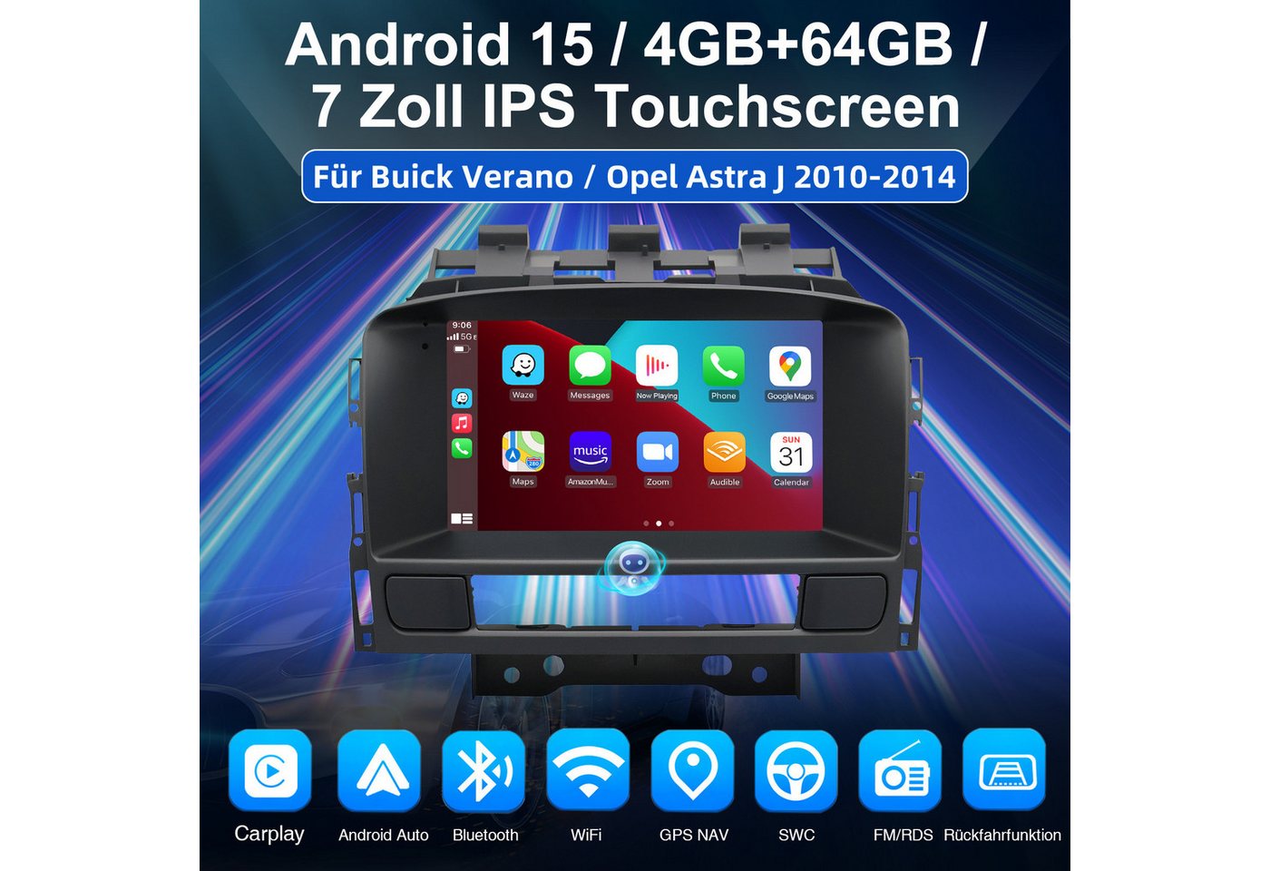 ESSGOO DAB+ 64G Android 15 Carplay Für Opel Astra J 2010-2014 GPS Navi WiFi Autoradio (4+64GB(optional), DAB+ (optional), RDS, AM, FM, Carplay Android Auto Bluetooth EQ USB GPS Navi WIFI Touchscreen) Bild 2