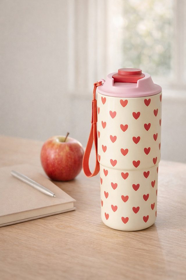rice Trinkflasche Rice Edelstahl Trinkflasche 550 ml – Herz Print Creme – BPA-frei Bild 5