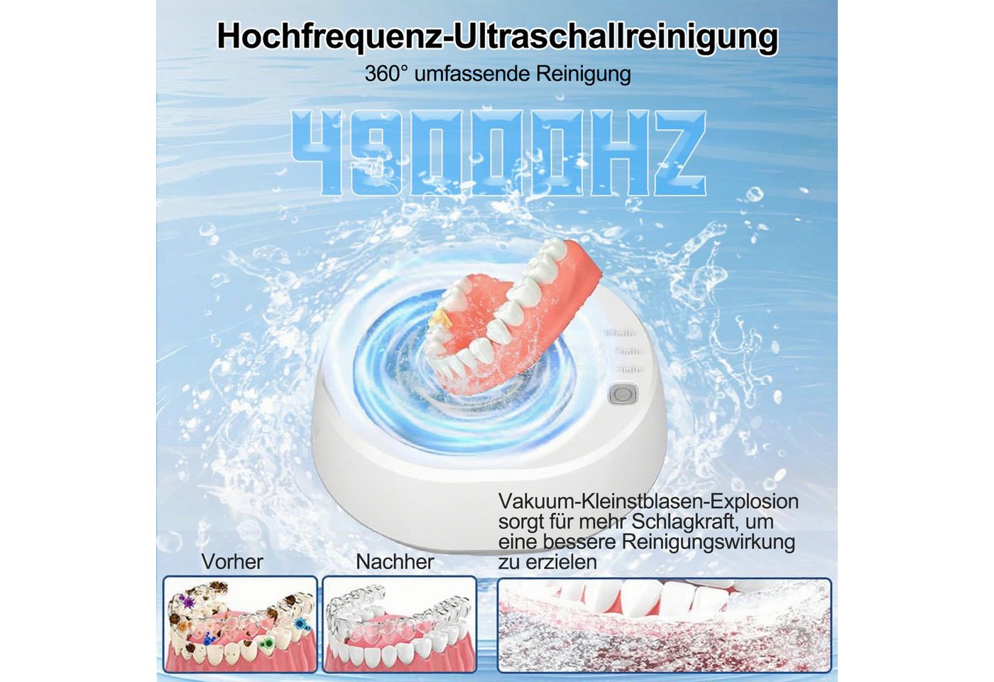 MOPUEA Ultraschallreiniger Ultraschallreiniger 49kHz 340ml Edelstahl 3 Modi Schmuckreiniger, 49kHz Ultraschall 340ml Tank LED Timer Edelstahl Reinigung Bild 4