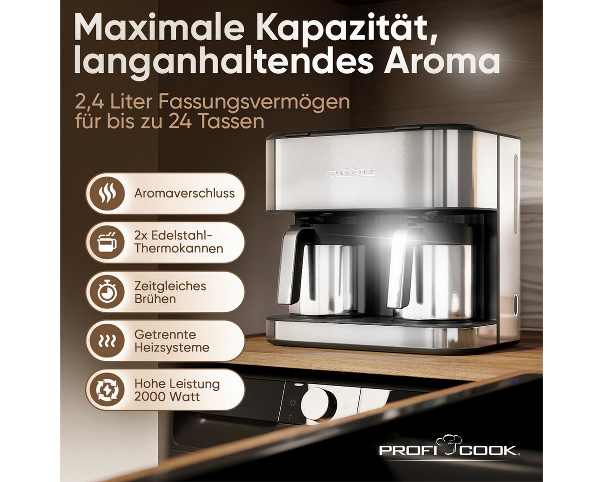 ProfiCook Filterkaffeemaschine PC-KAD 1307, Bis zu 24 Tassen, 2 Kannen, Einzel-/Kombibetrieb Bild 2