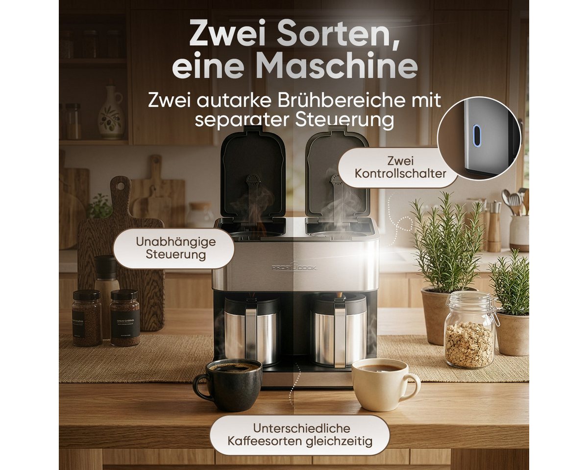 ProfiCook Filterkaffeemaschine PC-KAD 1307, Bis zu 24 Tassen, 2 Kannen, Einzel-/Kombibetrieb Bild 4