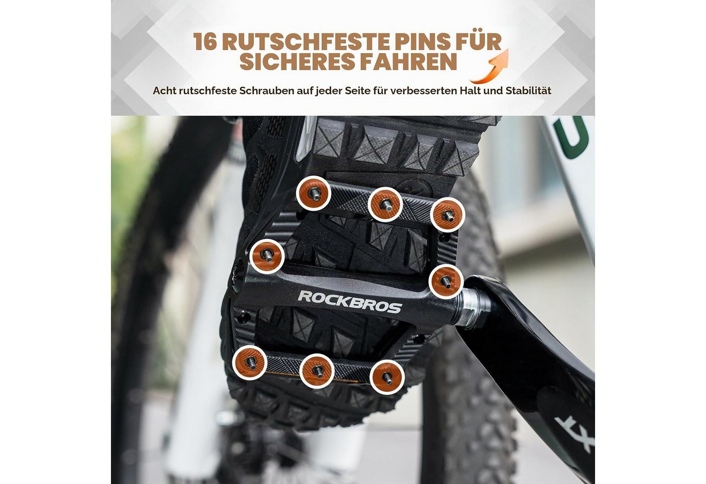 ROCKBROS Fahrradpedale Flat Pedale mit Eisenstiften, Leichtes Nylon, 11,5cm für MTB, E-Bike Bild 2