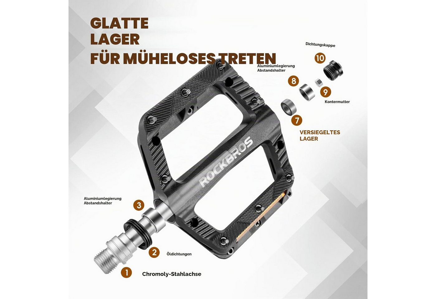 ROCKBROS Fahrradpedale Flat Pedale mit Eisenstiften, Leichtes Nylon, 11,5cm für MTB, E-Bike Bild 4