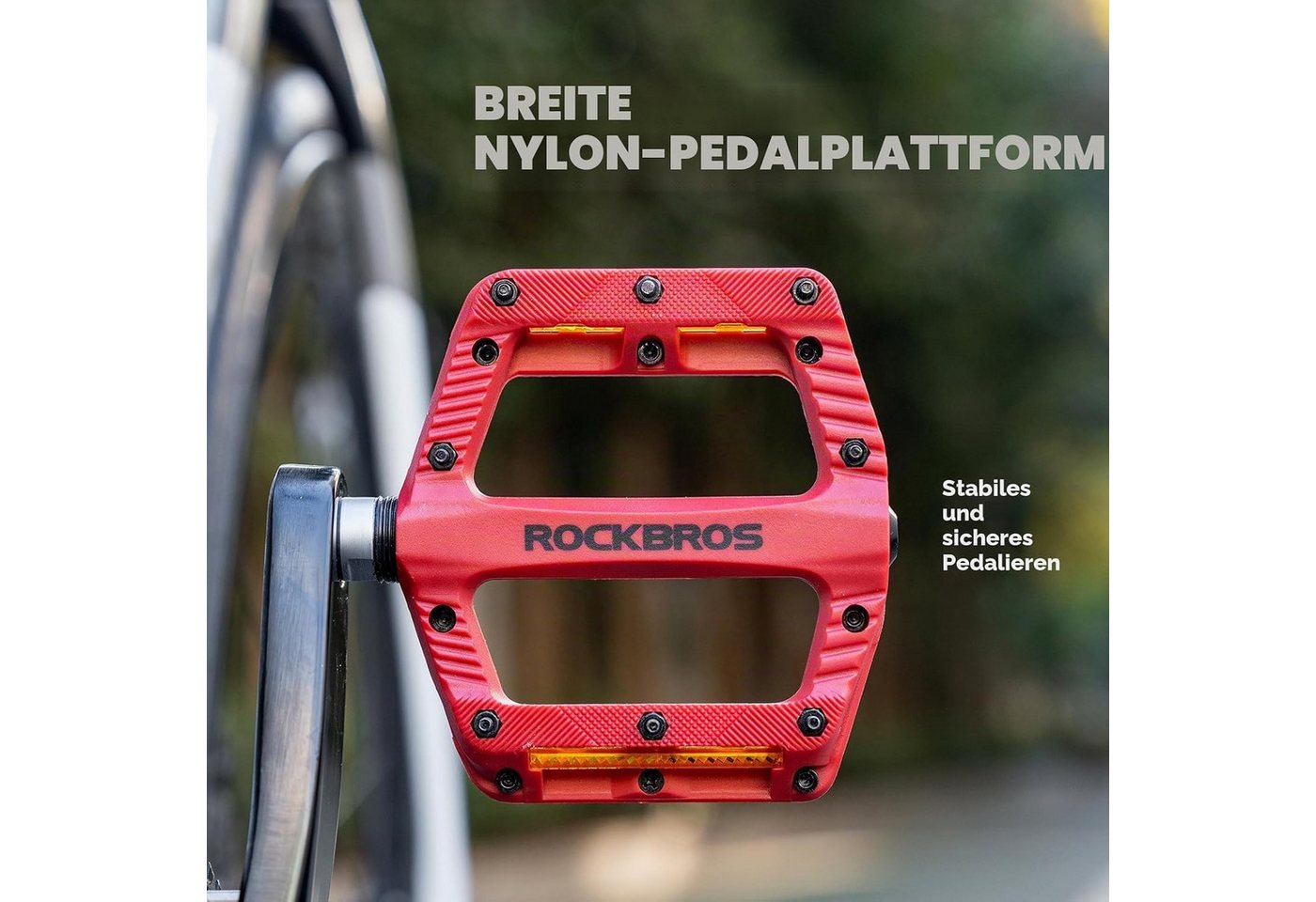 ROCKBROS Fahrradpedale Flat Pedale mit Eisenstiften, Leichtes Nylon, 11,5cm für MTB, E-Bike Bild 5