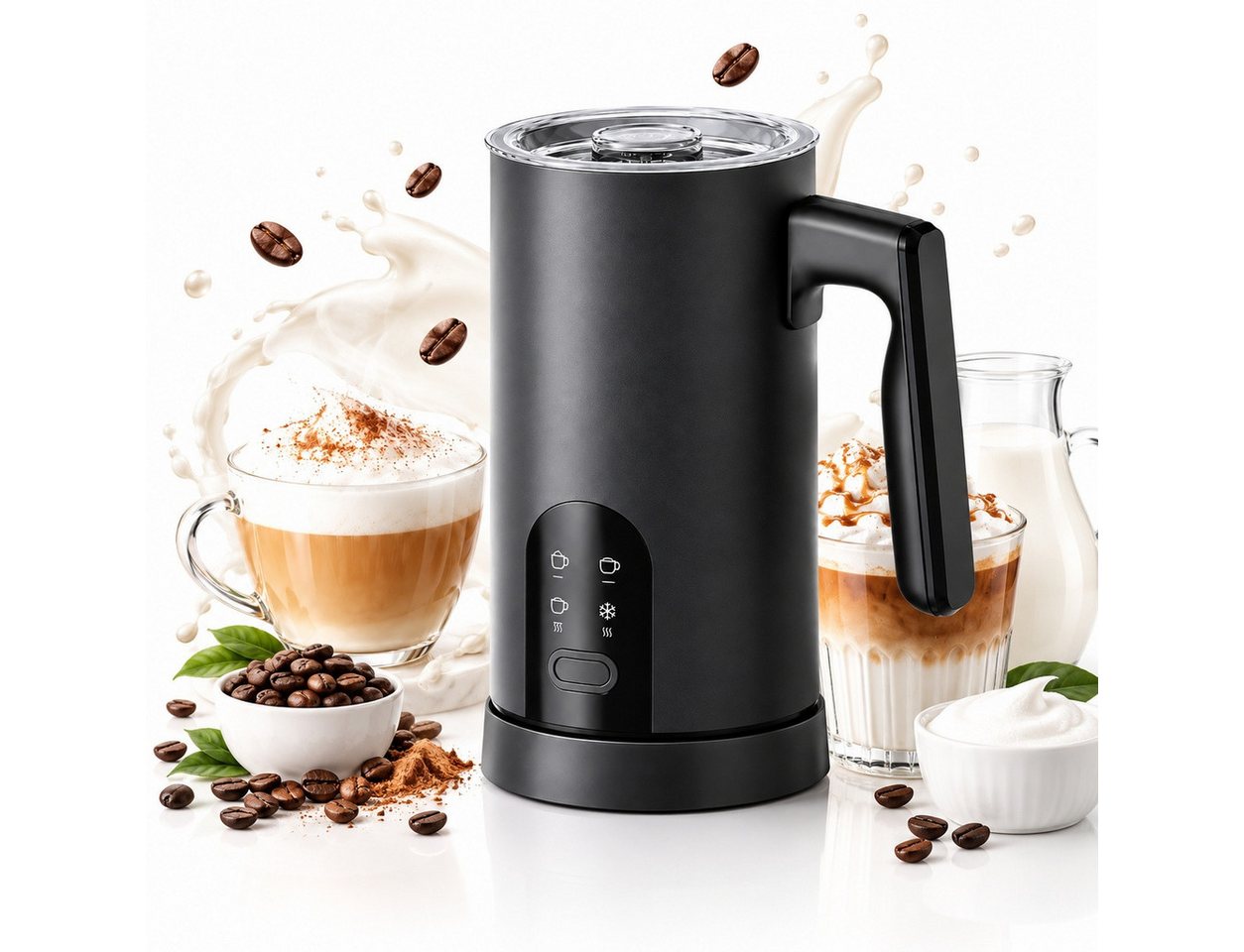 Fofile Milchaufschäumer Milchaufschäumer elektrisch, 4-in-1 Milchaufschäumer, 420–500 W, 500 W, Cremiger Milchschaum, warm oder kalt, für Cappuccino & Latte Bild 2