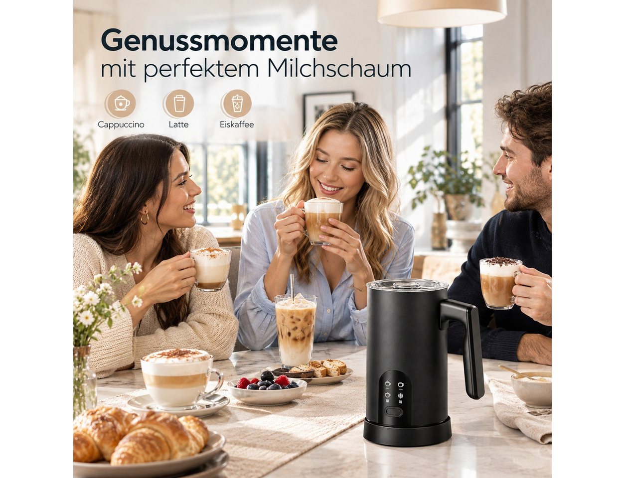 Fofile Milchaufschäumer Milchaufschäumer elektrisch, 4-in-1 Milchaufschäumer, 420–500 W, 500 W, Cremiger Milchschaum, warm oder kalt, für Cappuccino & Latte Bild 3