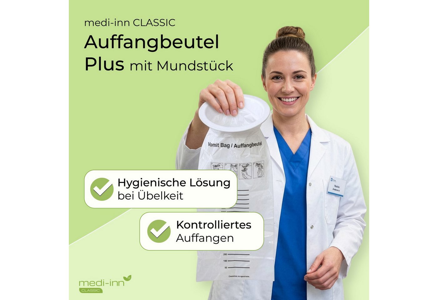 Medi-Inn CLASSIC Spucktuch Auffangbeutel Plus, Brechbeutel, Spuckbeutel, 1500 ml, (25-tlg), mit Mundstück