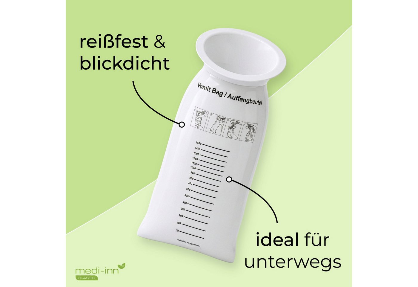 Medi-Inn CLASSIC Spucktuch Auffangbeutel Plus, Brechbeutel, Spuckbeutel, 1500 ml, (25-tlg), mit Mundstück Bild 4