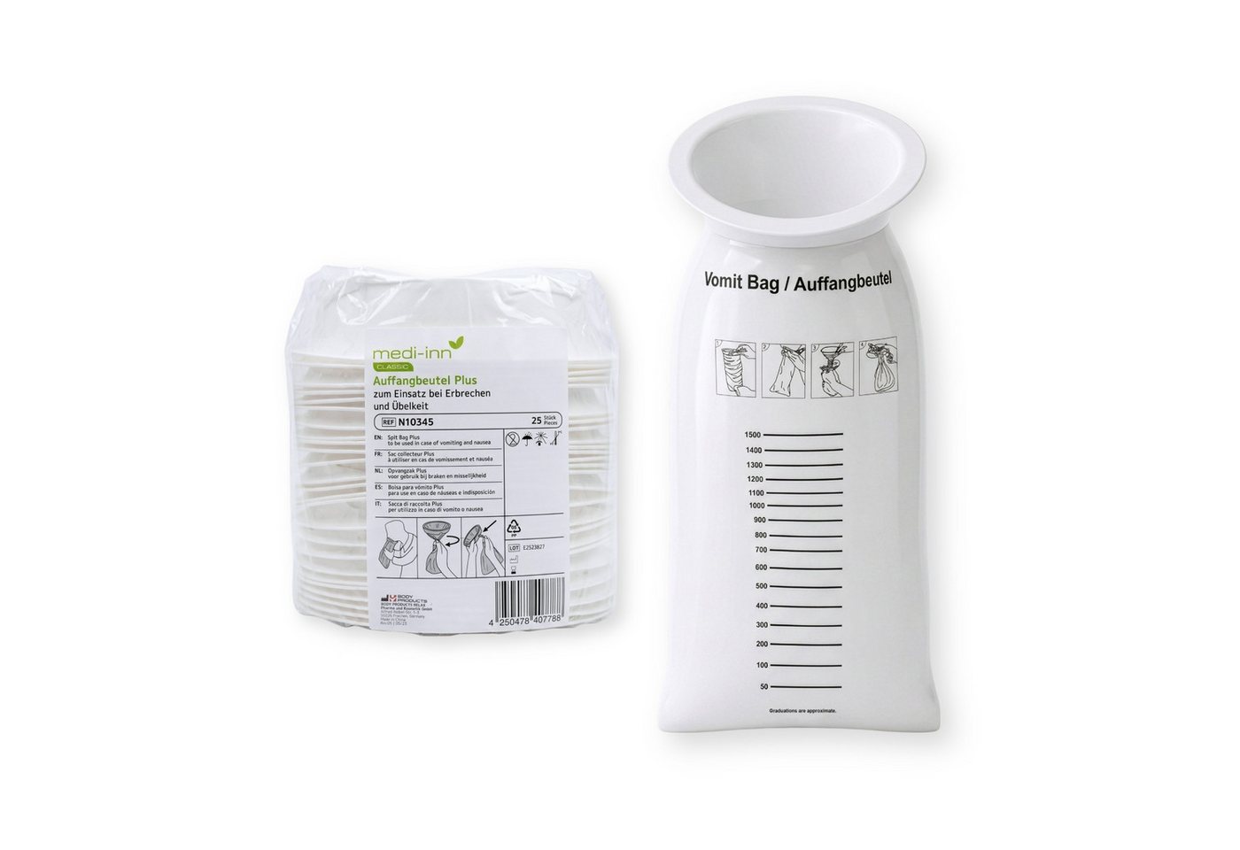 Medi-Inn CLASSIC Spucktuch Auffangbeutel Plus, Brechbeutel, Spuckbeutel, 1500 ml, (25-tlg), mit Mundstück Bild 5