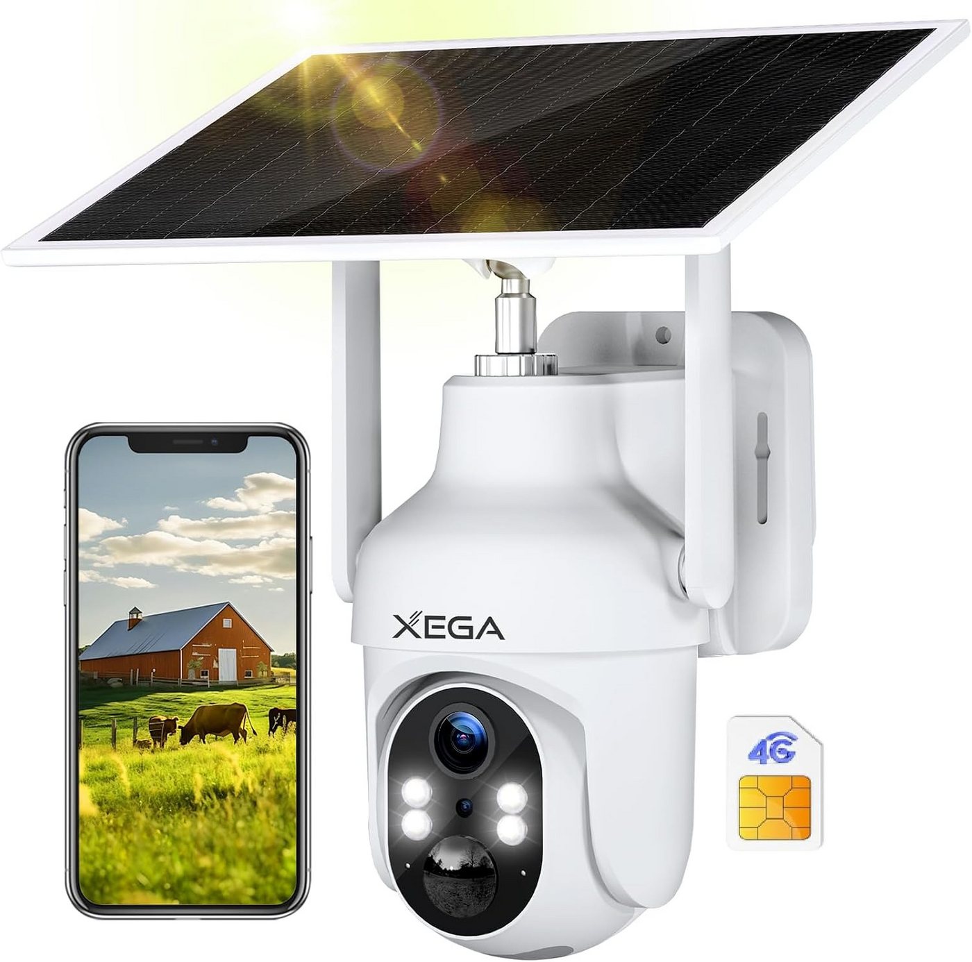 XEGA Überwachungskamera 4G LTE Überwachungskamera Aussen Solar mit SIM Karte,Kamera ohne WLAN (Set, PIR Erkennung,Cloud/TF,IP66,4G-Datenvertrag erforderlich, 6W Solarpanel+ 10400mAh Akku,PTZ,Farb/IR Nachtsicht, 2-Wege-Audio) Bild 5