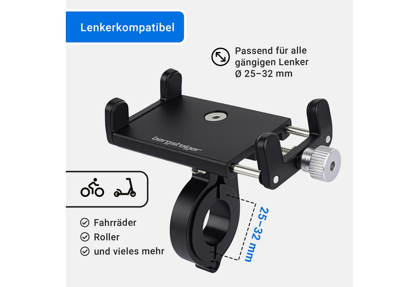 bergsteiger Fahrrad-Kartenhalter Handyhalterung Fahrrad & E-Bike aus Aluminium, (bis 6,8 Zoll, sicherer Halt für Lenker 25–32 mm, kompatibel mit iPhone, Samsung uvm) Bild 3