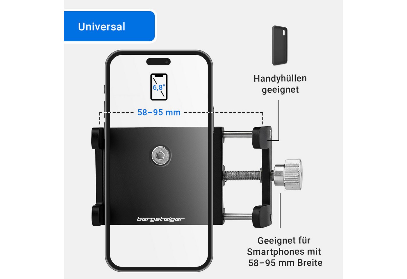 bergsteiger Fahrrad-Kartenhalter Handyhalterung Fahrrad & E-Bike aus Aluminium, (bis 6,8 Zoll, sicherer Halt für Lenker 25–32 mm, kompatibel mit iPhone, Samsung uvm) Bild 4