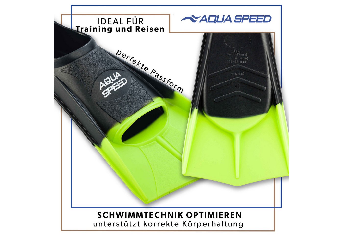 Aqua Speed Flosse Silikon Trainingsflossen kurz – Fokus Beinarbeit und Vortrieb (Strukturiertes Schwimmtraining mit präziser Kurzflosse 39/40 schwarz), Technikorientierte Lösung für Beinführung und Vortriebskontrolle Bild 3