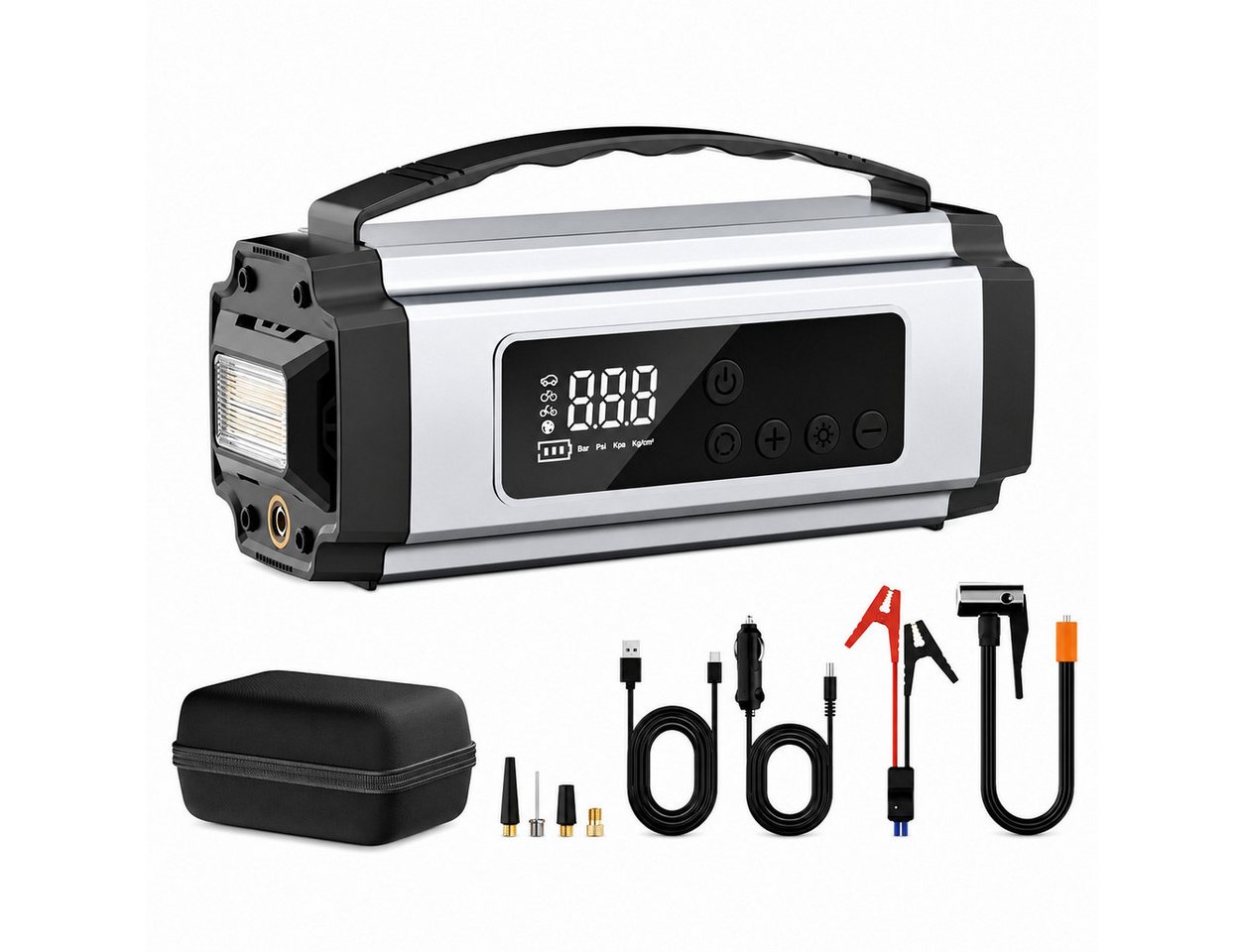 Toomoke Autokompressor mit Powerbank und Reifenfüller fürs Auto Starthilfegerät Autoluftpumpe mit Auto-Stopp für Auto, Motorrad und Fahrrad 8000 mAh (12 V), 600 A, 23 l/min, 150 PSI, 5 Pumpmodi und 8000-mAh-Akku Bild 3