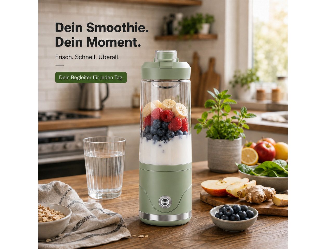 GLIESE Akku-Smoothie-Maker 650 ml – Tragbar, 16000 U/min, USB-C, 710 g für Unterwegs, 16000 U/min, 6 Klingen, USB-C, 2000 mAh, selbstreinigend & sicher Bild 4