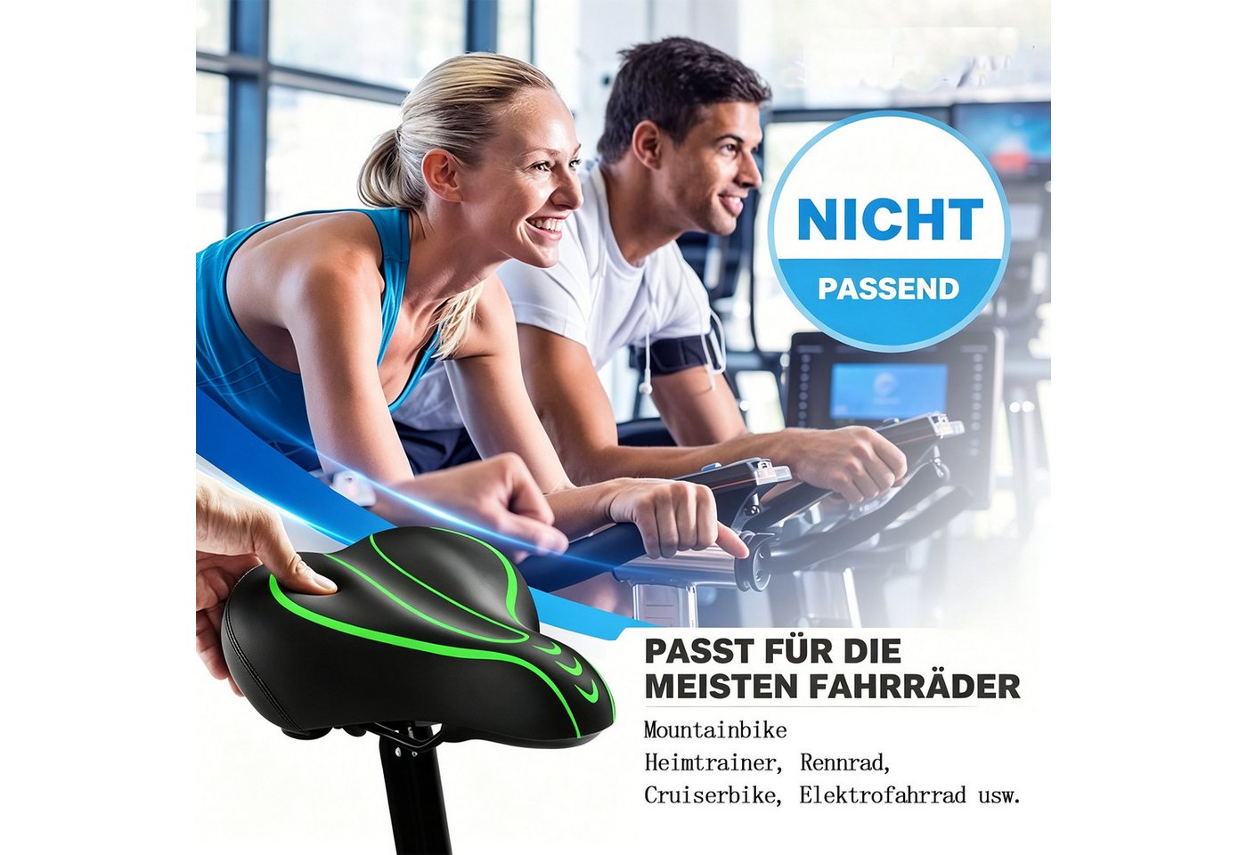 MOPUEA Fahrradsattel Fahrradsattel atmungsaktiv Memory schweißfester für Damen und Herren (Ergonomischer Fahrradsattel breit gepolstert wasserdicht komfort, Komfort Fahrradsattel mit Federung ergonomisch stoßdämpfend), Breit gepolstert wasserdicht stoßdämpfend ergonomisch sicher Bild 3