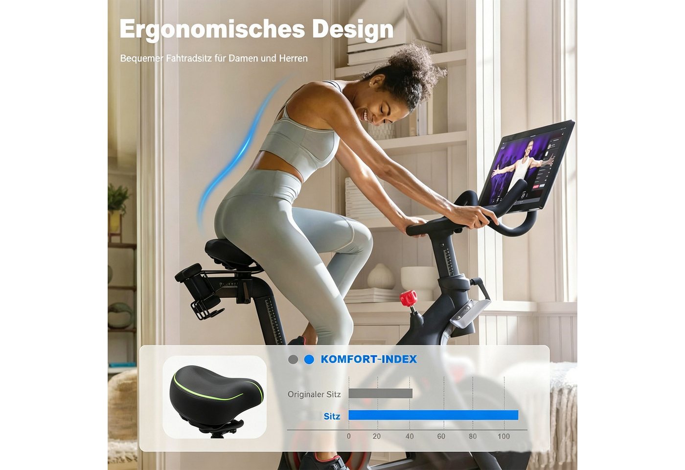 MOPUEA Fahrradsattel Fahrradsattel atmungsaktiv Memory schweißfester für Damen und Herren (Ergonomischer Fahrradsattel breit gepolstert wasserdicht komfort, Komfort Fahrradsattel mit Federung ergonomisch stoßdämpfend), Breit gepolstert wasserdicht stoßdämpfend ergonomisch sicher Bild 5