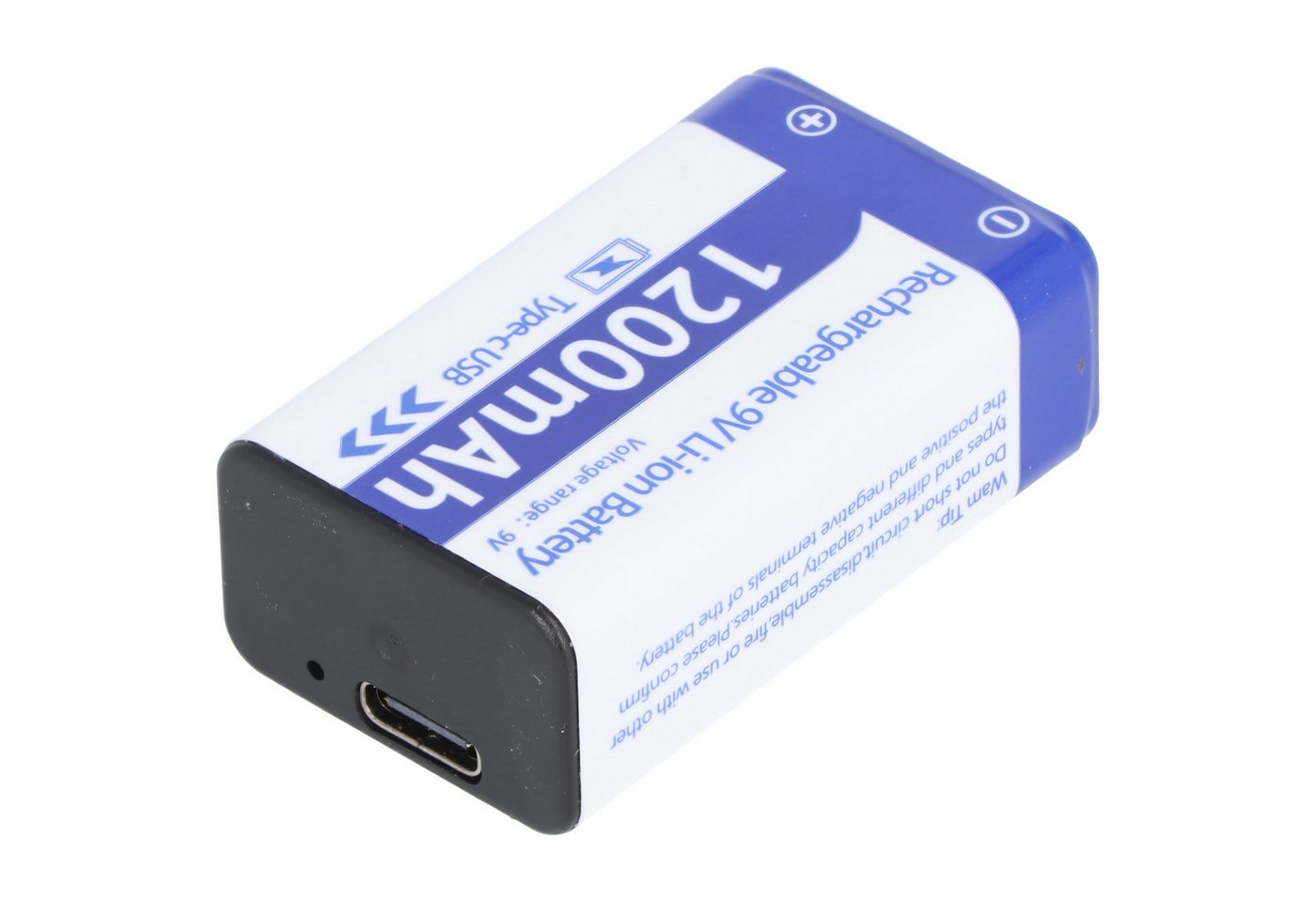 AccuCell 9V Akkublock mit USB-C Ladeanschluss, Li-ion, 7,4V, 1200mAh, 8,9 Wh Akku 1200 mAh (9,0 V) Bild 3