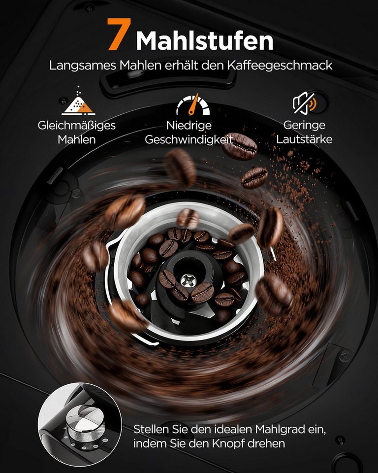 Aigostar Kaffeemaschine mit Mahlwerk Filterkaffeemaschine, 7 Mahlgrade, 12 Tassen, 1.5l Kaffeekanne, Wiederverwendbare Filter, Warmhaltefunktion, Selbstreinigungsfunktion, Intelligente Erinnerung Bild 3