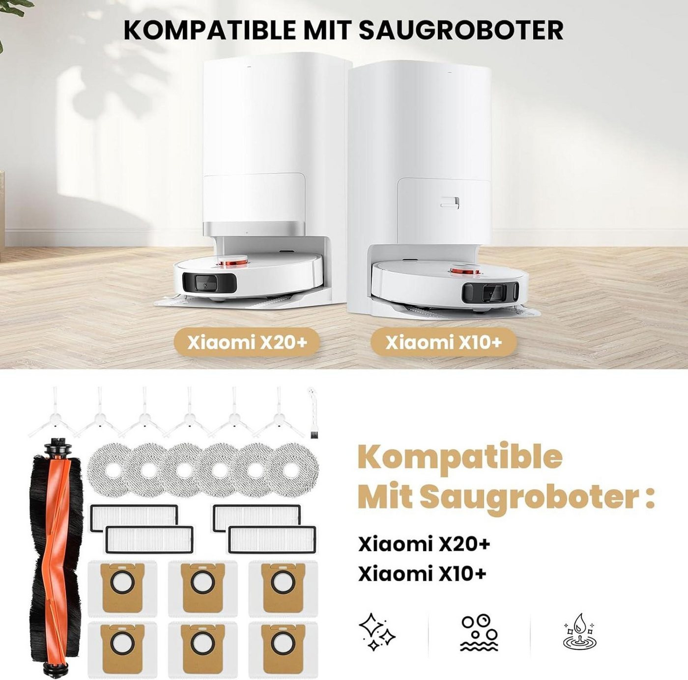 FELIXLEO Saugroboter Zubehör-Set 24er Zubehörset für Xiaomi X20+ X10+ Saugroboter Ersatzteile Kit Bild 3