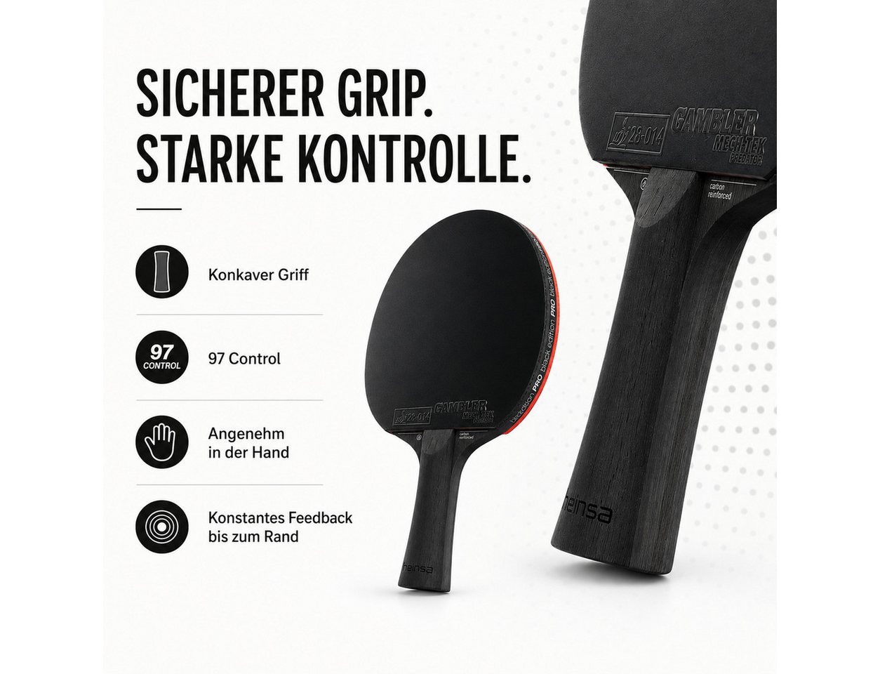 heinsa Tischtennisschläger HEINSA Tischtennisschläger Black Edition Pro Carbon ITTF mit Tasche (Set, 5-tlg., mit Tasche)