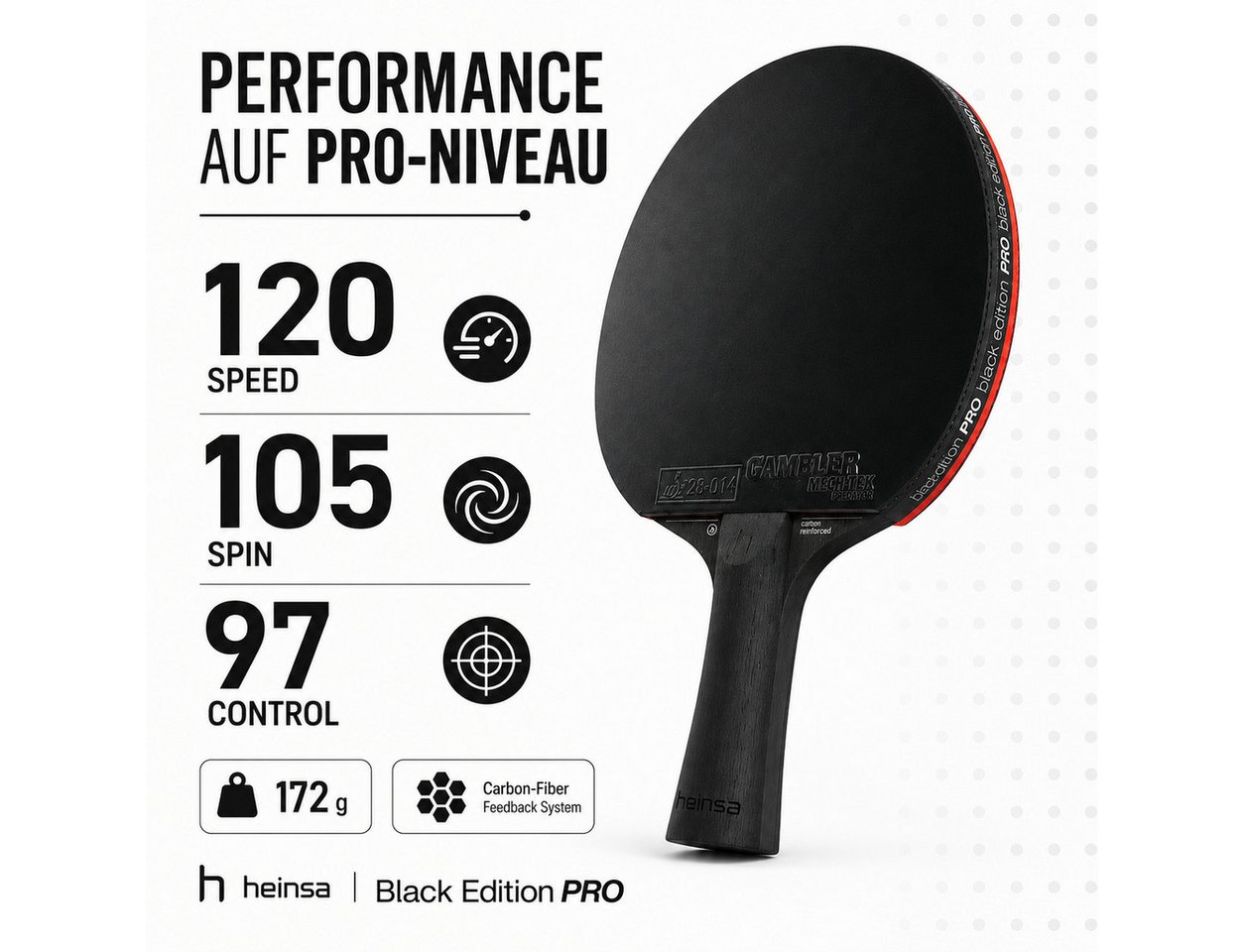 heinsa Tischtennisschläger HEINSA Tischtennisschläger Black Edition Pro Carbon ITTF mit Tasche (Set, 5-tlg., mit Tasche) Bild 2